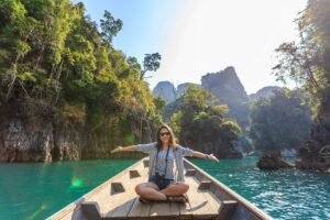 Women in boat in a thai river